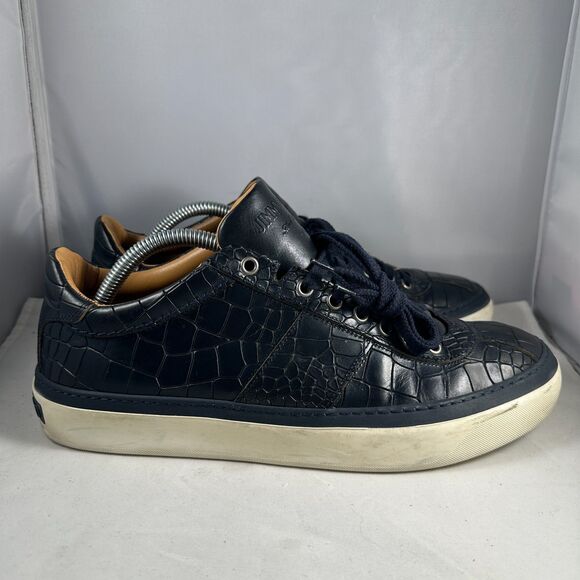 Jimmy Choo Mens Size 43 Belgravia Low Top Sneakers Black Croc Embossed Leather
